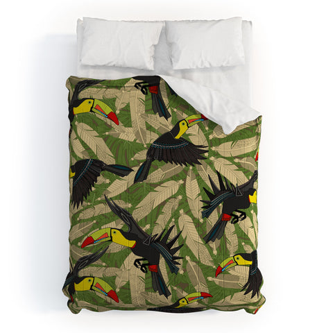 Sharon Turner toucan feather jungle Comforter