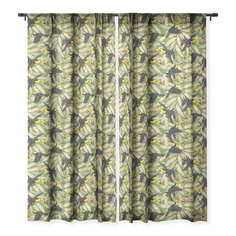 Sharon Turner toucan feather jungle Sheer Window Curtain