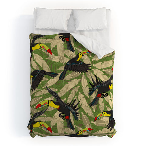 Sharon Turner toucan feather jungle Duvet Cover