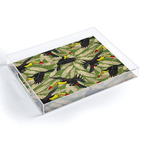 Sharon Turner toucan feather jungle Acrylic Tray