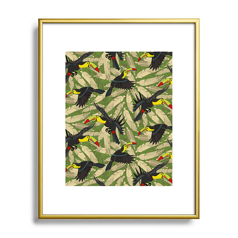Sharon Turner toucan feather jungle Metal Framed Art Print