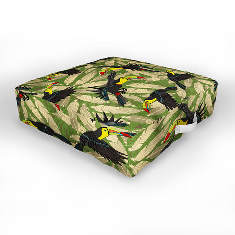 Sharon Turner toucan feather jungle Outdoor Floor Cushion