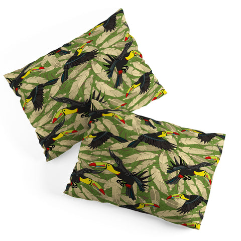 Sharon Turner toucan feather jungle Pillow Shams