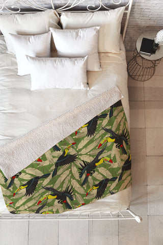 Sharon Turner toucan feather jungle Fleece Throw Blanket