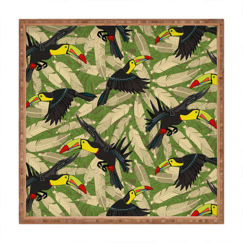 Sharon Turner toucan feather jungle Square Tray
