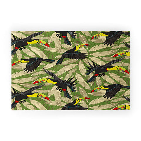 Sharon Turner toucan feather jungle Welcome Mat