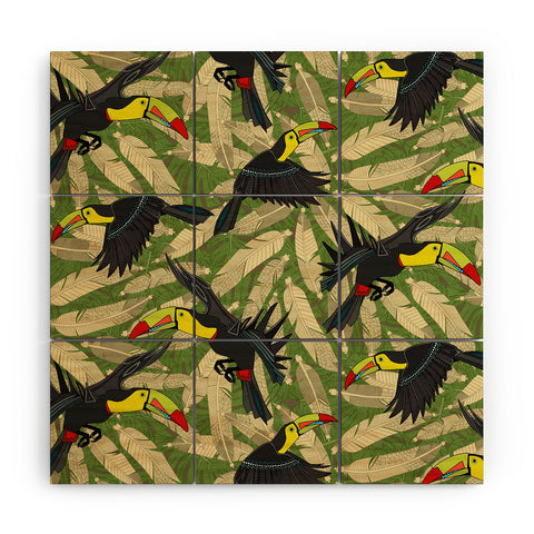 Sharon Turner toucan feather jungle Wood Wall Mural