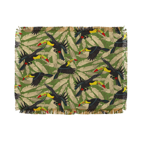 Sharon Turner toucan feather jungle Throw Blanket