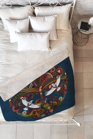 Sharon Turner tree of life blue Fleece Throw Blanket