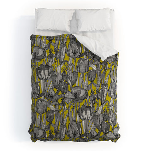 Sharon Turner tulip decay chartreuse Comforter