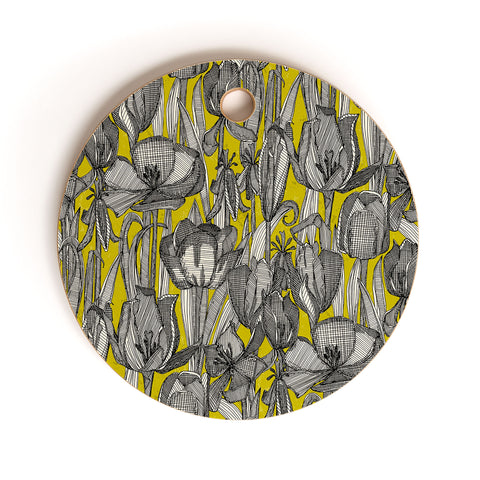 Sharon Turner tulip decay chartreuse Cutting Board Round