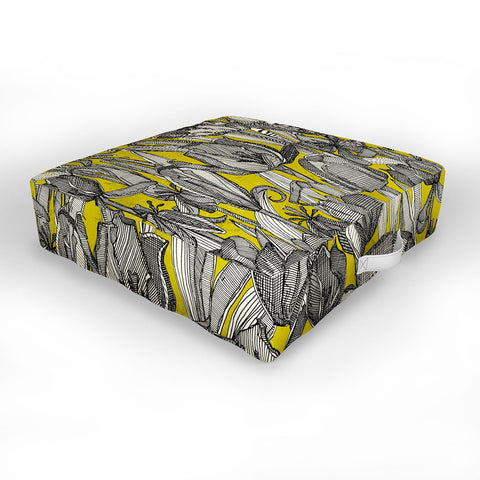 Sharon Turner tulip decay chartreuse Outdoor Floor Cushion