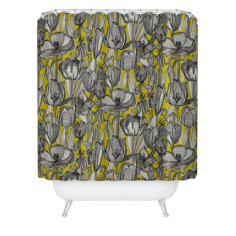 Sharon Turner tulip decay chartreuse Shower Curtain