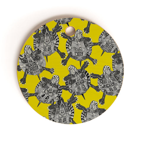 Sharon Turner turtle party citron Cutting Board Round