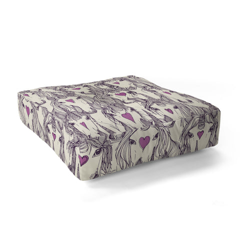 Sharon Turner unicorn love purple Floor Pillow Square