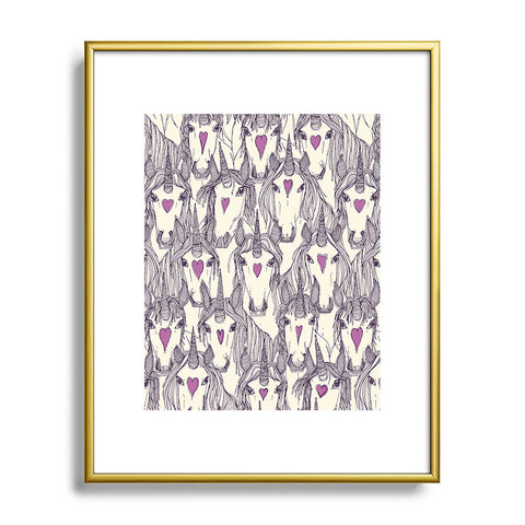 Sharon Turner unicorn love purple Metal Framed Art Print