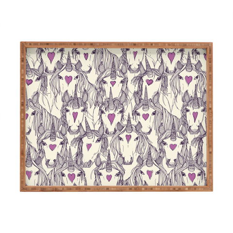 Sharon Turner unicorn love purple Rectangular Tray