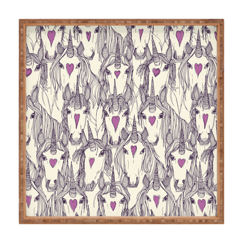 Sharon Turner unicorn love purple Square Tray