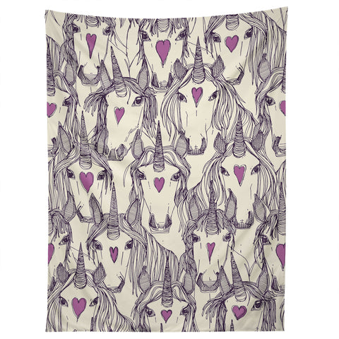 Sharon Turner unicorn love purple Tapestry
