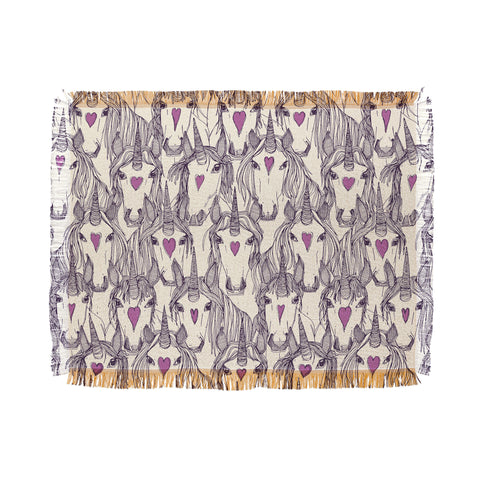 Sharon Turner unicorn love purple Throw Blanket