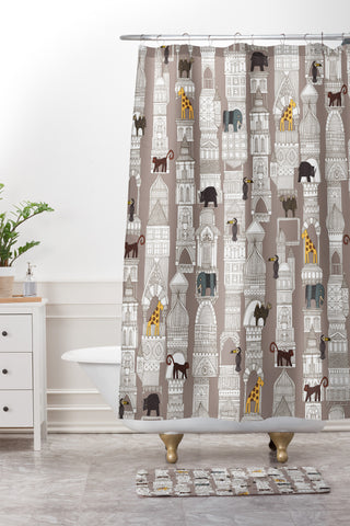 Sharon Turner urban jungle pebble Shower Curtain And Mat