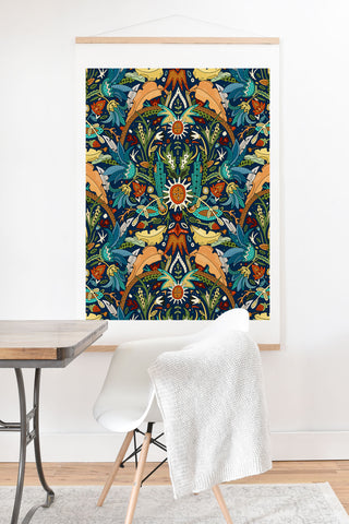 Sharon Turner Victorian damask midnight Art Print And Hanger