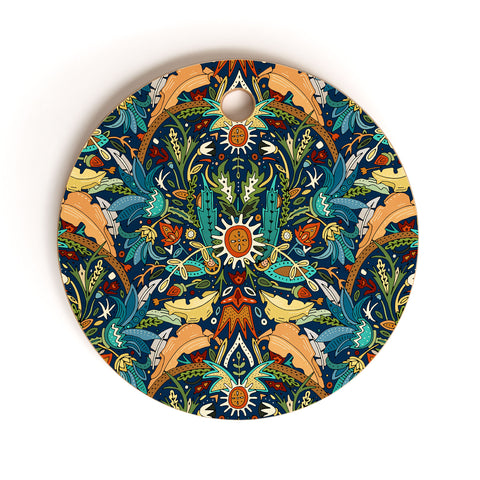 Sharon Turner Victorian damask midnight Cutting Board Round