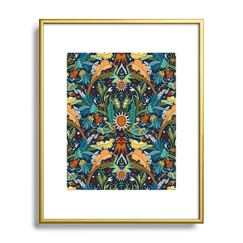 Sharon Turner Victorian damask midnight Metal Framed Art Print