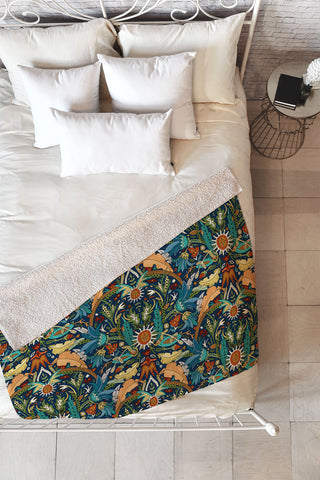 Sharon Turner Victorian damask midnight Fleece Throw Blanket