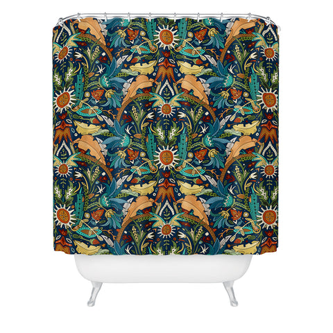 Sharon Turner Victorian damask midnight Shower Curtain