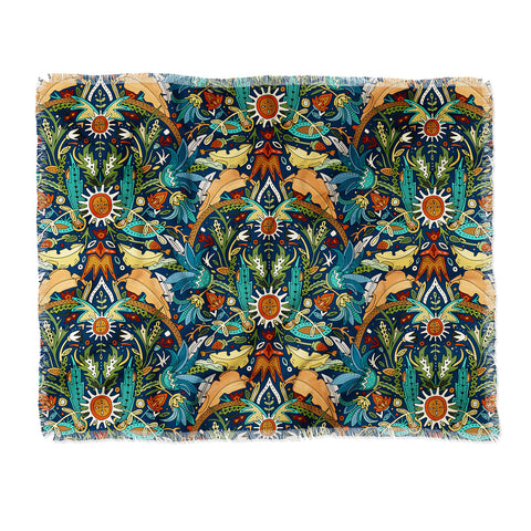 Sharon Turner Victorian damask midnight Throw Blanket