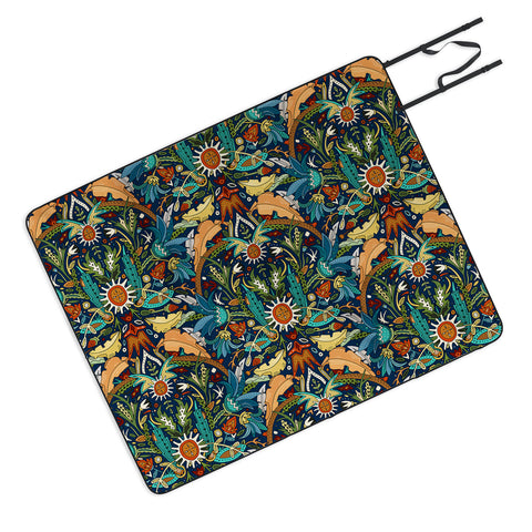 Sharon Turner Victorian damask midnight Picnic Blanket