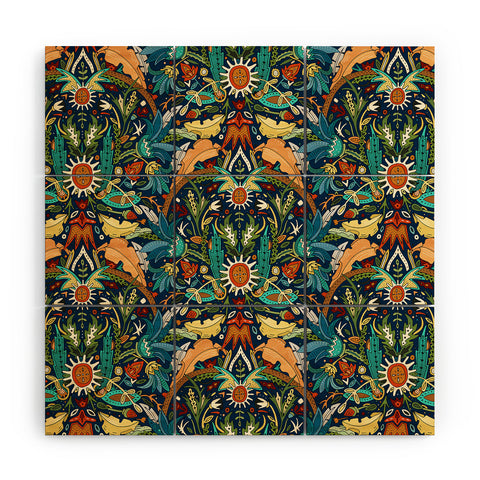 Sharon Turner Victorian damask midnight Wood Wall Mural