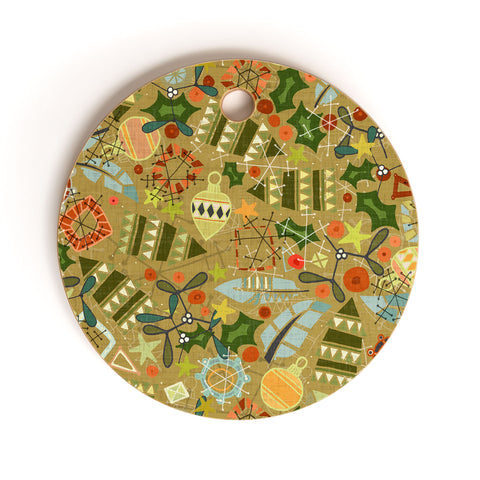 Sharon Turner vintage christmas gold Cutting Board Round