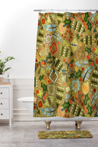 Sharon Turner vintage christmas gold Shower Curtain And Mat