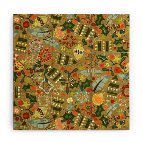Sharon Turner vintage christmas gold Wood Wall Mural