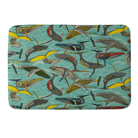 Sharon Turner whales and waves Memory Foam Bath Mat