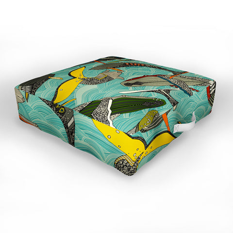 Sharon Turner whales and waves Outdoor Floor Cushion