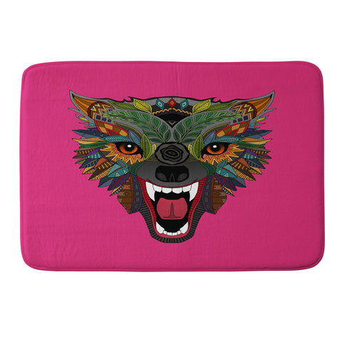 Sharon Turner wolf fight flight pink Memory Foam Bath Mat