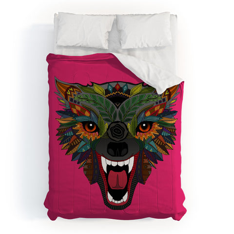 Sharon Turner wolf fight flight pink Comforter