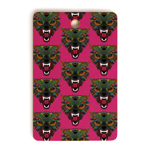 Sharon Turner wolf fight flight pink Cutting Board Rectangle