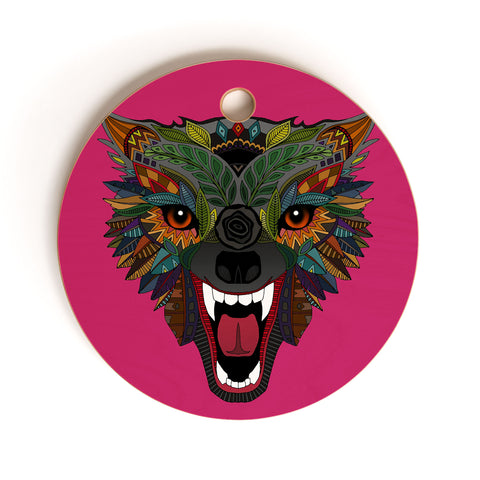 Sharon Turner wolf fight flight pink Cutting Board Round