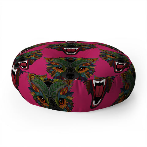 Sharon Turner wolf fight flight pink Floor Pillow Round