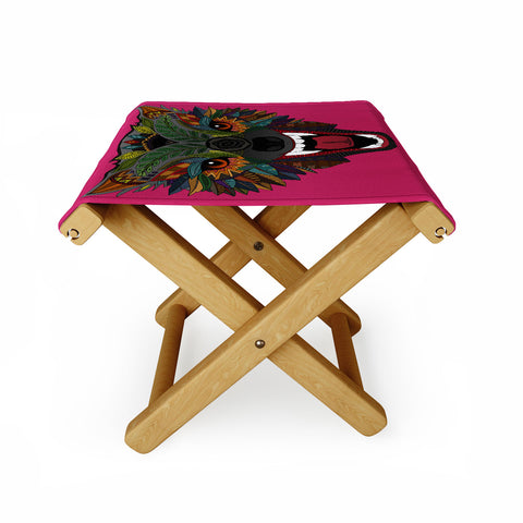 Sharon Turner wolf fight flight pink Folding Stool