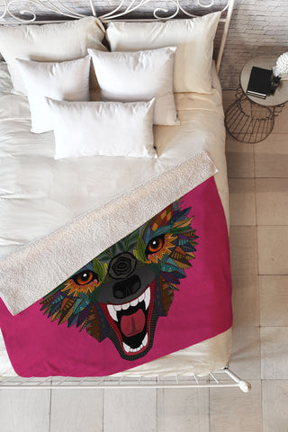 Sharon Turner wolf fight flight pink Fleece Throw Blanket