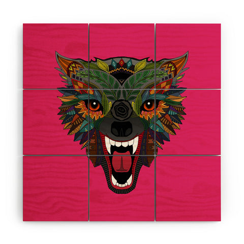 Sharon Turner wolf fight flight pink Wood Wall Mural