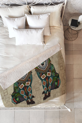 Sharon Turner wolf natural Fleece Throw Blanket