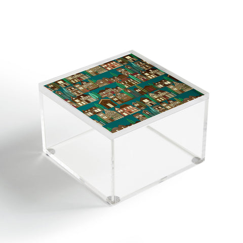 Sharon Turner wooden buildings teal Acrylic Box