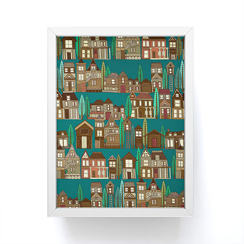 Sharon Turner wooden buildings teal Framed Mini Art Print