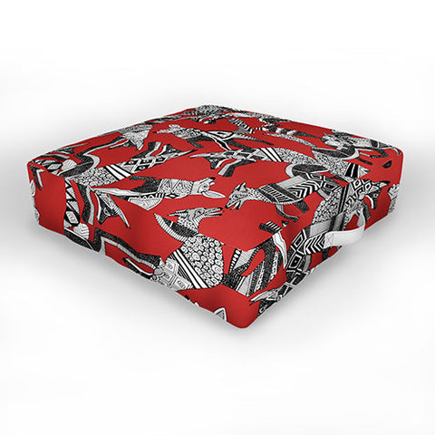 Sharon Turner woodland fox party red Outdoor Floor Cushion
